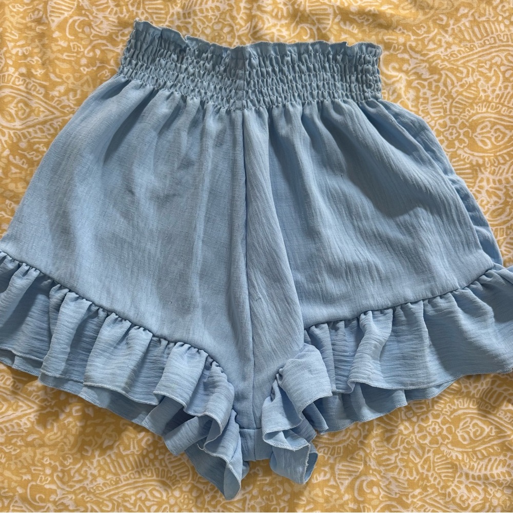 Papermoon Light Blue High Waist Ruffle Shorts